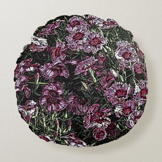 DIANTHUS FLOWERS ROUND CUSHION (Front)