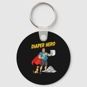 Diaper Hero Funny Cartoon Dad Design For New Fathe Key Ring