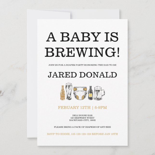Diaper Kegger Invitation Beer & Diapers Dad Shower (Front)