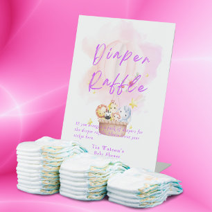 Diaper Raffle Baby Animal Safari in Pink  Pedestal Sign