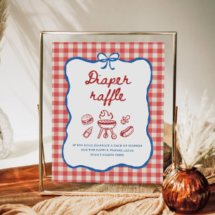 Diaper Raffle Baby Q BBQ Couples Baby Shower Poster