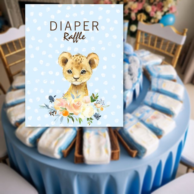 Diaper Raffle Baby Shower Lion Cub Floral Blue Poster (Creator Uploaded)