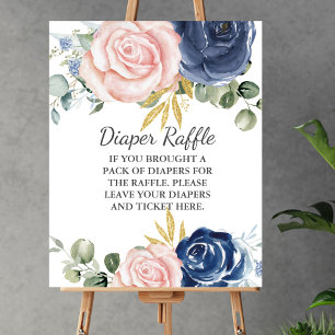 Diaper Raffle Baby Shower Navy Blush Pink Floral Poster