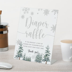 Diaper raffle baby shower winter sign silver