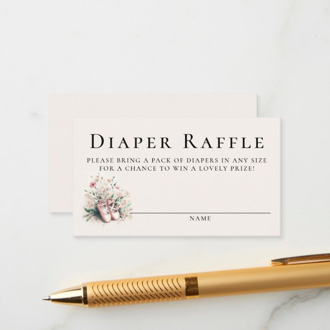 Diaper Raffle Ballerina Ballet Girl Baby Shower Enclosure Card (Front/Back In Situ)