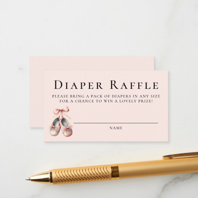 Diaper Raffle Ballerina Shoes Girl Baby Shower Enclosure Card (Front/Back In Situ)