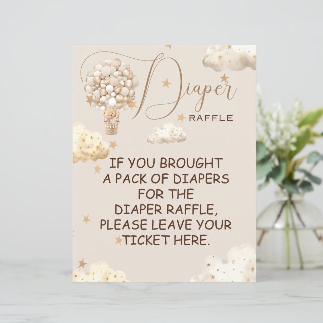 Diaper Raffle Bear Balloons Game Sign Budget  (Standing Front)
