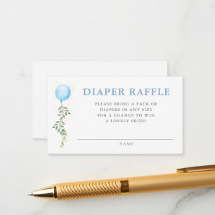 Diaper Raffle Blue Balloon Greenery Baby Shower Enclosure Card