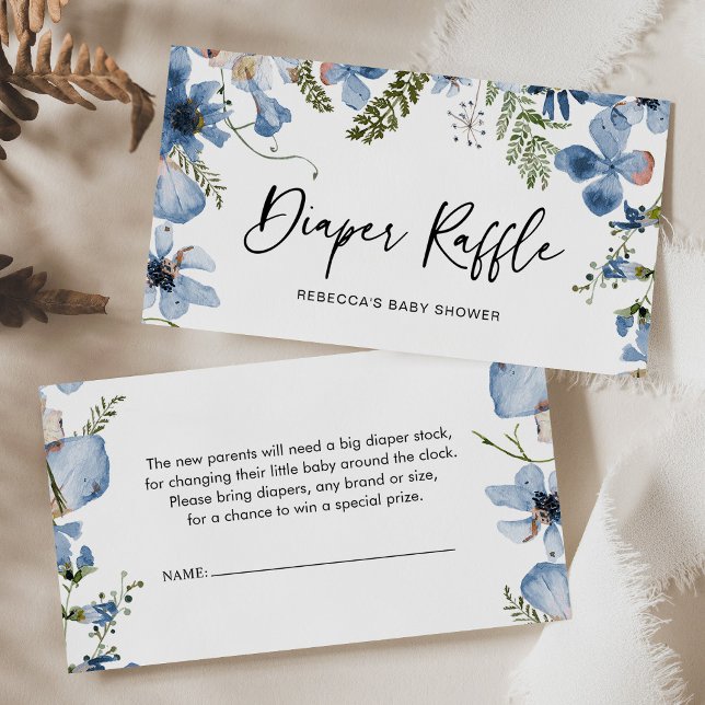 Diaper Raffle Blue Botanical Floral Enclosure Card (Creator Uploaded)