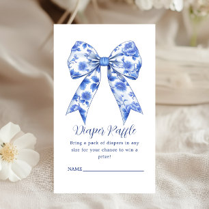 Diaper Raffle Blue Chinoiserie Bow Baby Shower  Enclosure Card