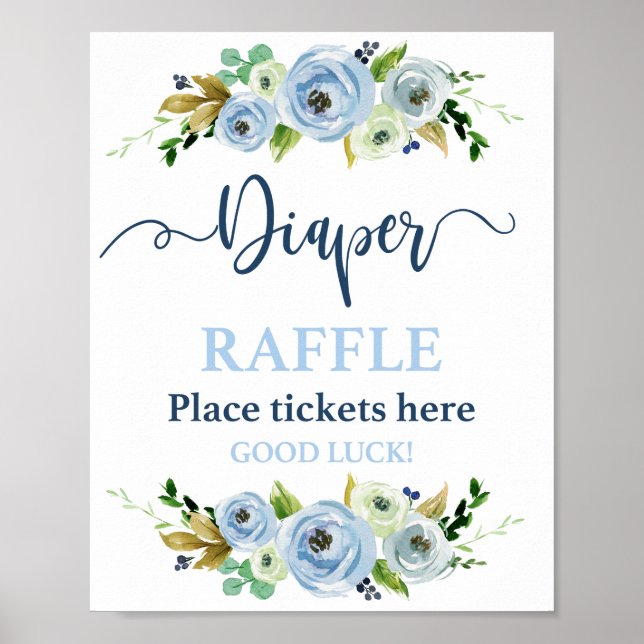 Diaper Raffle blue floral sign (Front)