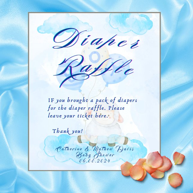 Diaper Raffle Blue Little Lamb Baby Shower Pedestal Sign (Creator Uploaded)