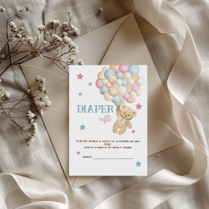 Diaper Raffle Blue Pink Teddy Bear Stars Balloons  Enclosure Card
