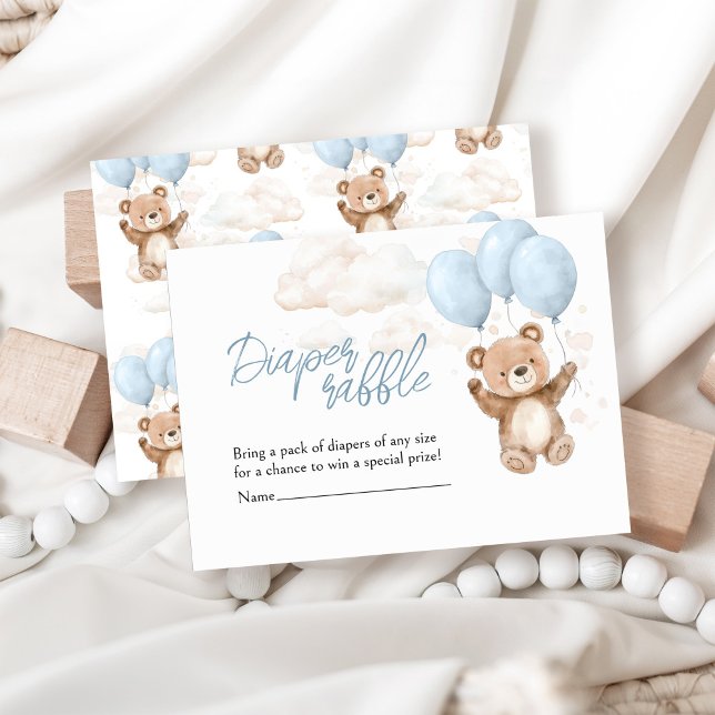 Diaper Raffle Blue Teddy Bear Baby Shower Enclosure Card (Creator Uploaded)