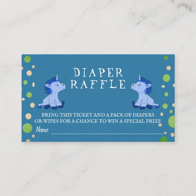 Diaper Raffle Blue Unicorn Twins Boy Baby Shower Enclosure Card (Front)