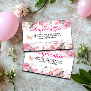 Diaper Raffle Blush Roses Baby Shower Enclosure Card