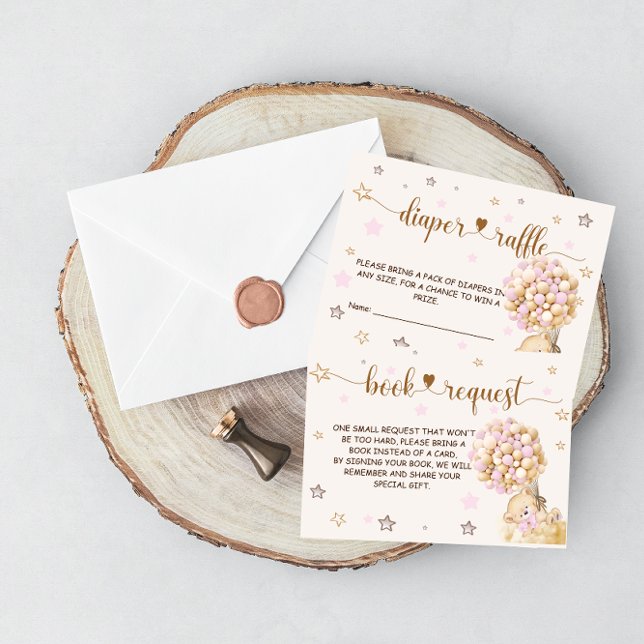 Diaper Raffle Books Request Girl Shower Bear Pink Enclosure Card (Creator Uploaded)