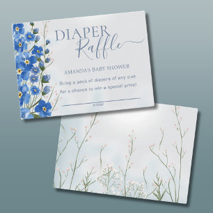 Diaper Raffle Boy Blue Floral Shower Enclosure Card