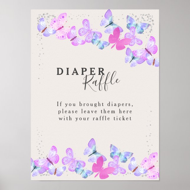 Diaper Raffle Butterfly Skies Baby Shower Game Poster (Front)
