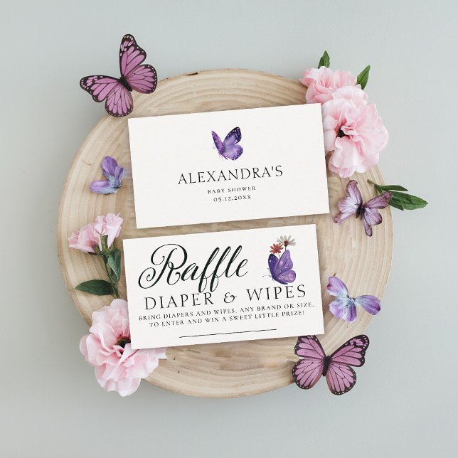 Diaper Raffle Butterfly Wild Purple Baby Shower Enclosure Card (baby shower diaper raffle insert card purple butterflies wildflowers garden party spring summer)