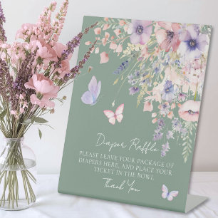 Diaper Raffle Butterfly Wildflower Baby Shower Pedestal Sign