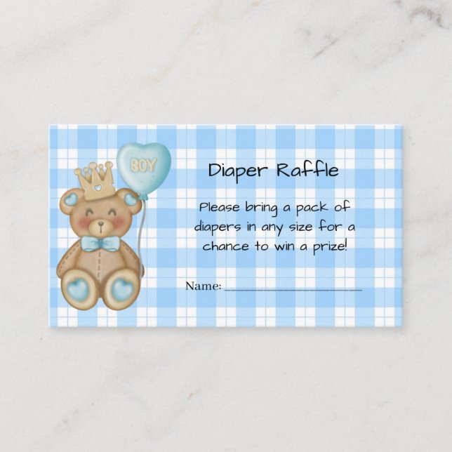 Diaper Raffle Card, Bear Baby Shower Insert (Front)