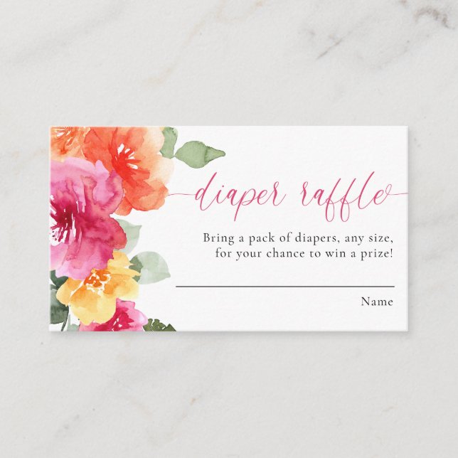Diaper raffle cards girl baby shower pink floral (Front)