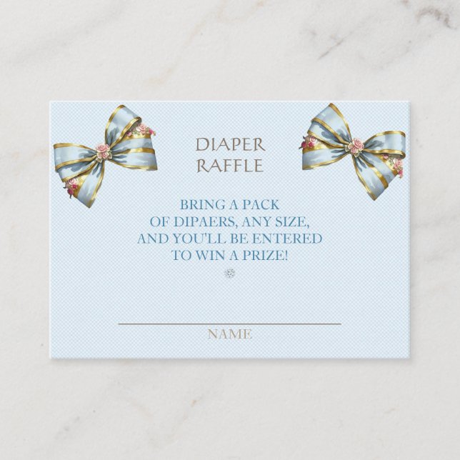 Diaper Raffle Carriage Bows Blue Gingham Enclosure Card (Front)