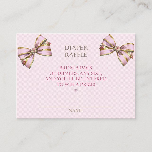 Diaper Raffle Carriage Bows Pink Gingham Enclosure Card (Front)