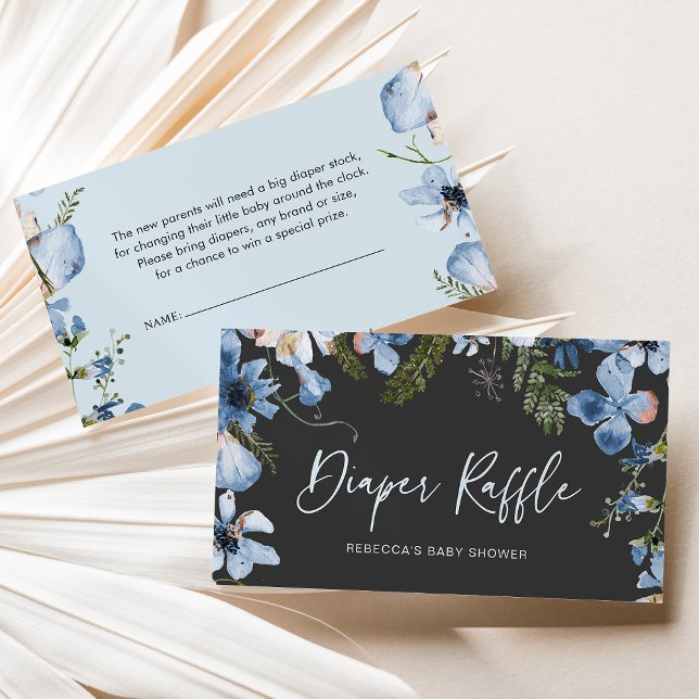 Diaper Raffle Charcoal Blue Floral Enclosure Card (Creator Uploaded)
