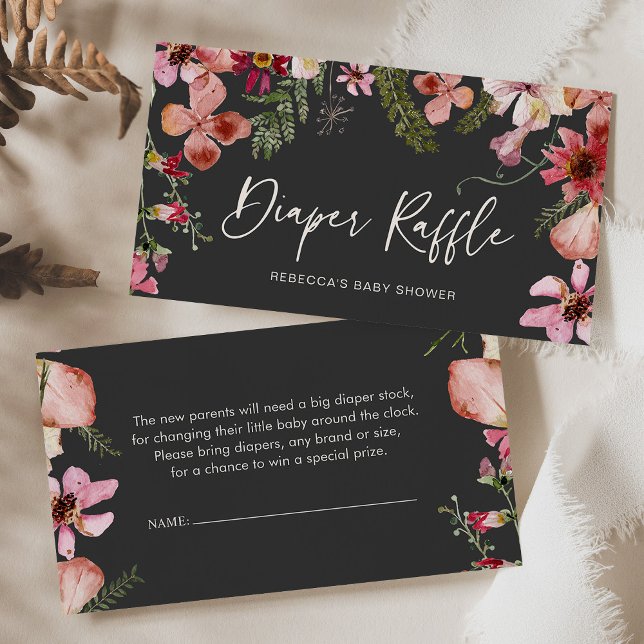 Diaper Raffle Charcoal Peach Floral Enclosure Card (Creator Uploaded)