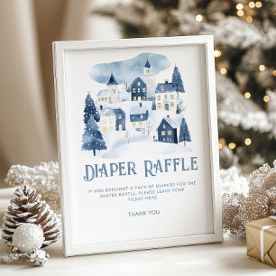 Diaper raffle Christmas village Winter Baby Shower Poster