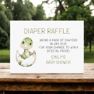 Diaper Raffle Cute Dinosaur Watercolor Baby Shower Enclosure Card