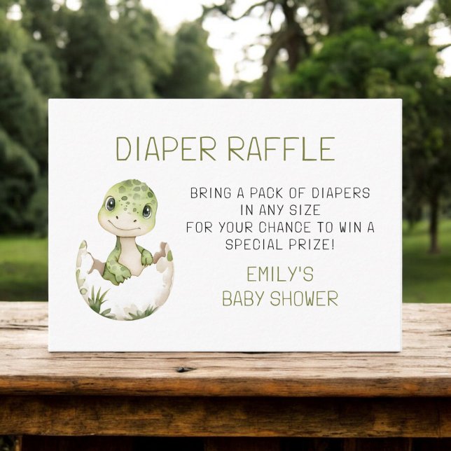 Diaper Raffle Cute Dinosaur Watercolor Baby Shower Enclosure Card (Creator Uploaded)