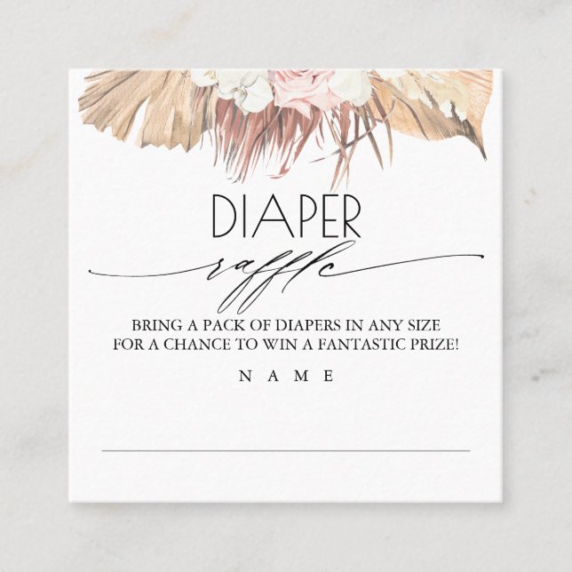 Diaper Raffle Dried Palms Baby Shower Square Business Card (Front)