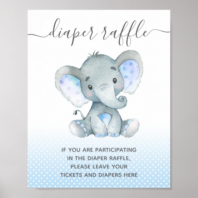 Diaper Raffle Drop Off Elephant Baby Boy Shower Poster (Front)
