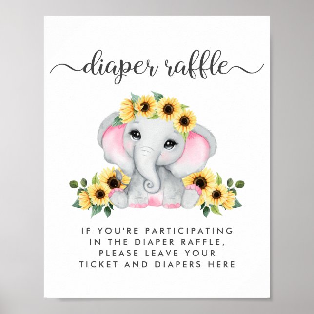 Diaper Raffle Drop Off Elephant Baby Girl Shower Poster (Front)
