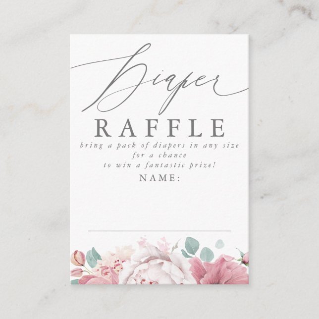 Diaper Raffle Dusty Pink Floral Baby Shower Ticket Enclosure Card (Front)
