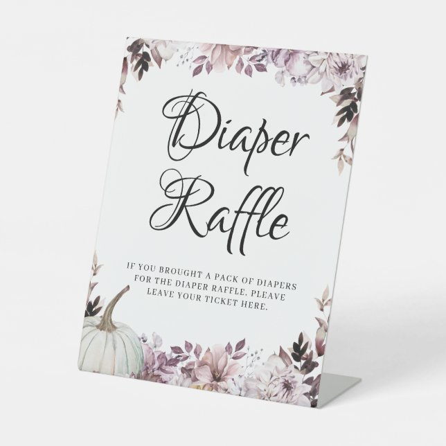 Diaper Raffle Elegant Purple Flowers Foliage Pedestal Sign (Front)