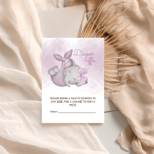 Diaper raffle elephant baby girl shower enclosure card