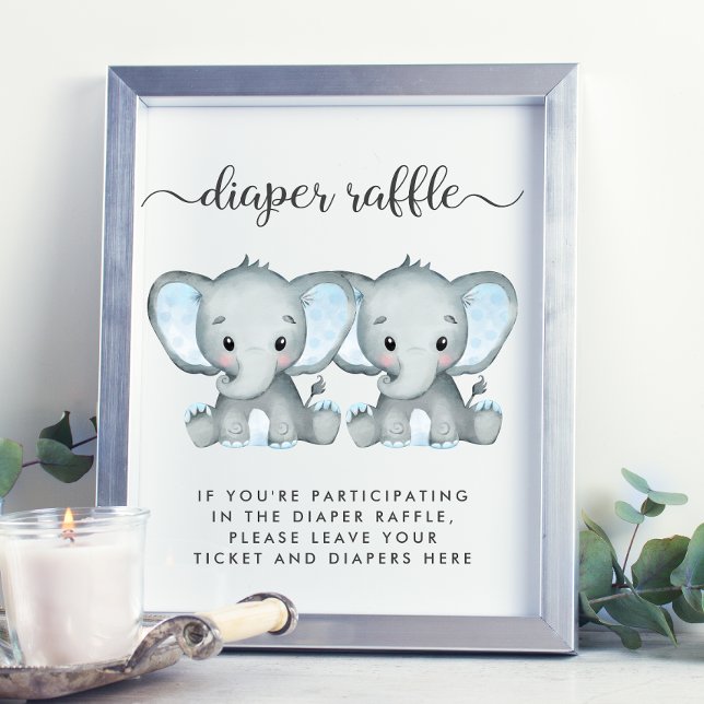 Diaper Raffle Elephant Twin Baby Boys Shower Poster (Creator Uploaded)