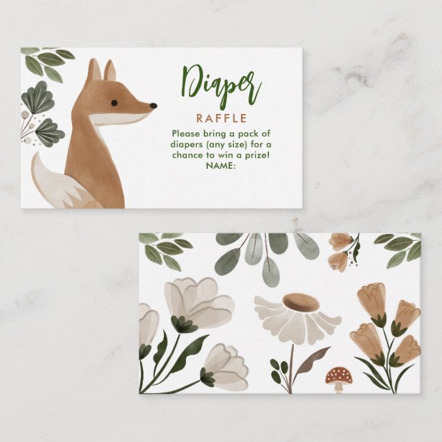 Diaper Raffle Enclosure Card Boho Woodland Fox (Front/Back)