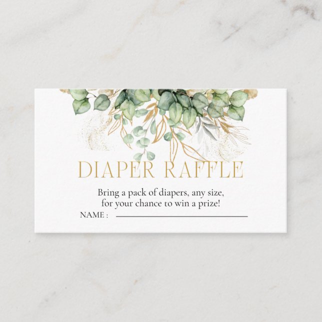 Diaper Raffle Eucalyptus Greenery Baby Shower Enclosure Card (Front)