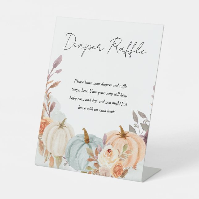 Diaper Raffle Fall Little Pumpkin Baby Shower  Pedestal Sign (Front)