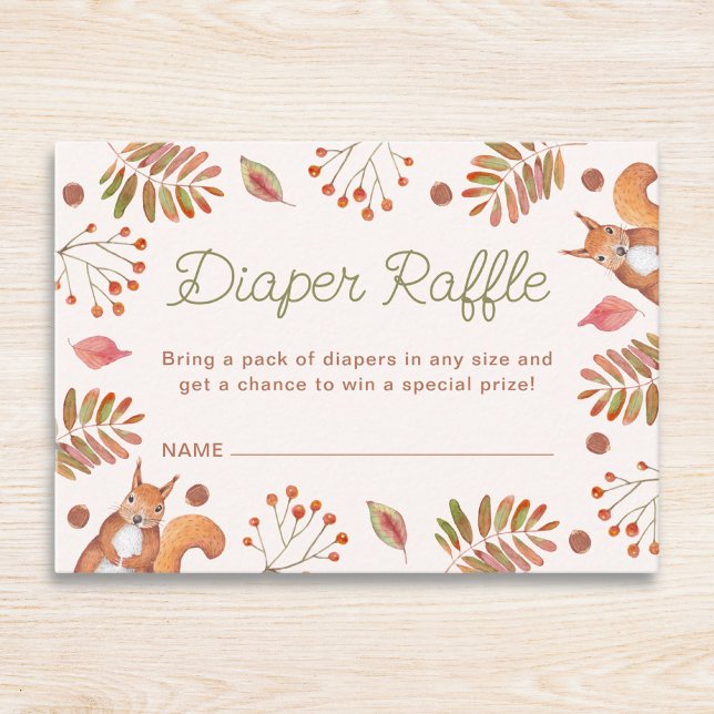 Diaper Raffle Fall Theme Baby Shower  Enclosure Card (fall theme squirrel acorn leaves baby shower enclosure card insert)