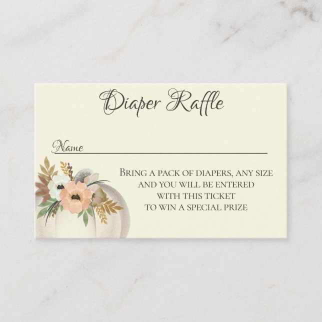 Diaper Raffle Floral Pumpkin Fall Baby Shower Business Card (Front)