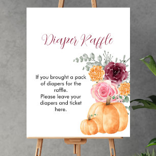 Diaper Raffle Game Fall Pumpkin Burgundy Pink Poster
