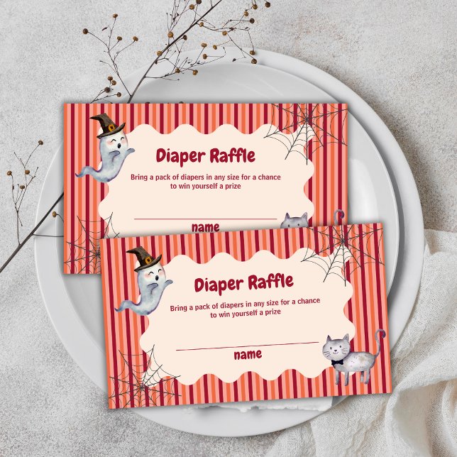 Diaper Raffle Ghost Cat Fall Baby Shower  Enclosure Card (Diaper Raffle Ghost Cat Fall Baby Shower Enclosure Card)