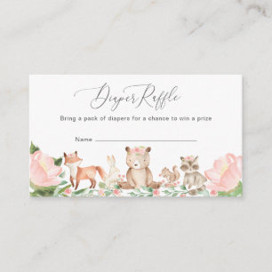 Diaper Raffle Girl Woodland Animals Baby Shower En Enclosure Card