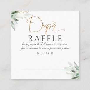 Diaper Raffle Greenery Baby Shower Square Business Card
